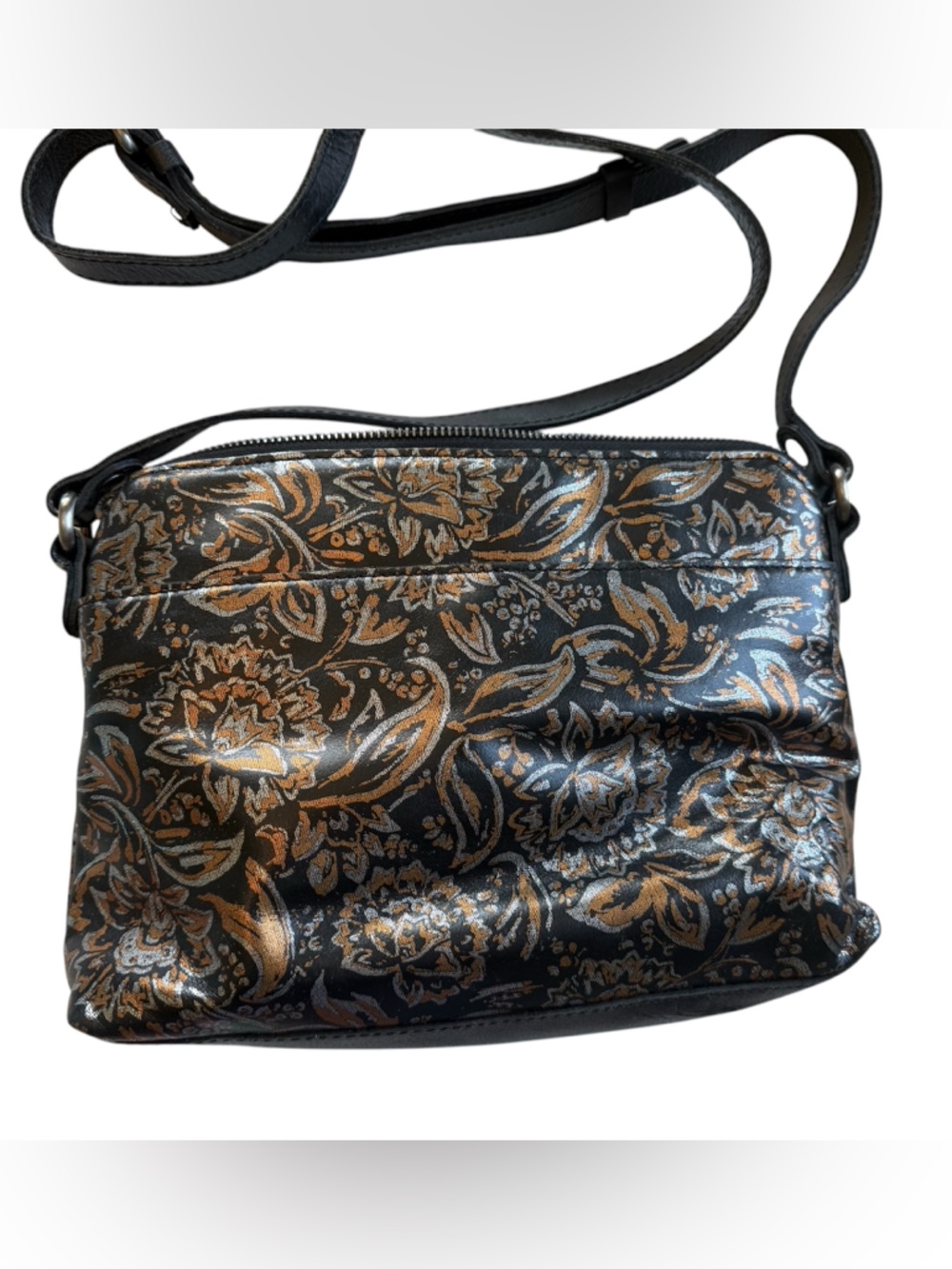 Patricia Nash metallic shimmer black & gold floral crossbody satchel EUC! - Picture 3 of 9